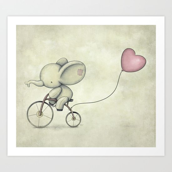 Cute Elephant riding his bike Art Print