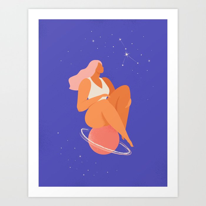 Woman on the planet in space Art Print