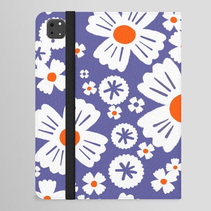 Modern Periwinkle and Orange Daisy Flowers iPad Folio Case