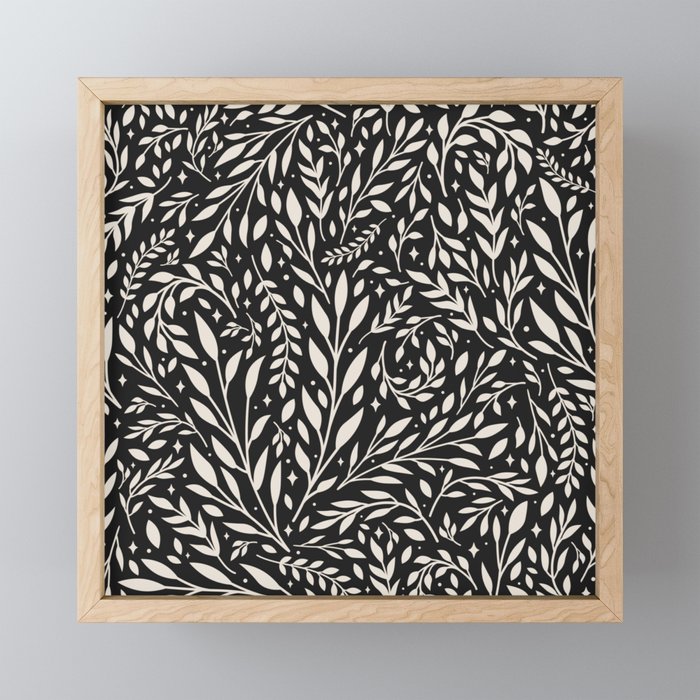 Leaves and Stars - Black/Nude Framed Mini Art Print