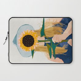 Miss Sunflower, Modern Bohemian Pastel Woman, Fashion Painting Illustration Laptop Sleeve