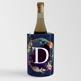 Personalized Monogram Initial Letter D Floral Wreath Artwork Wine Chiller