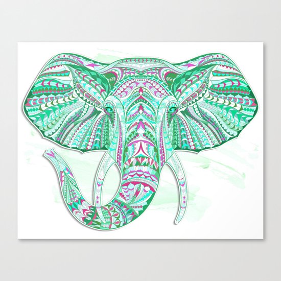 Sea Green Ethnic Elephant Canvas Print