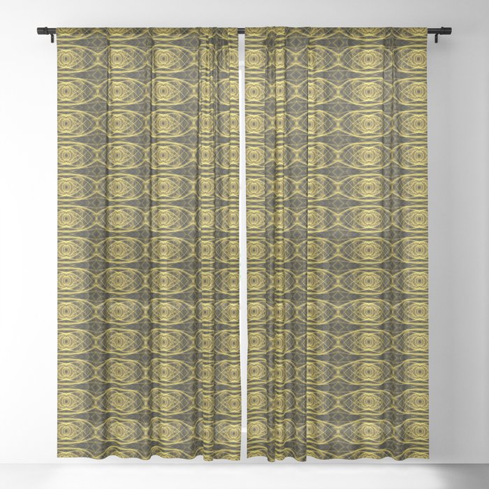 Liquid Light Series 6 ~ Yellow Abstract Fractal Pattern Sheer Curtain