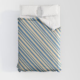[ Thumbnail: Beige & Blue Colored Lined/Striped Pattern Comforter ]