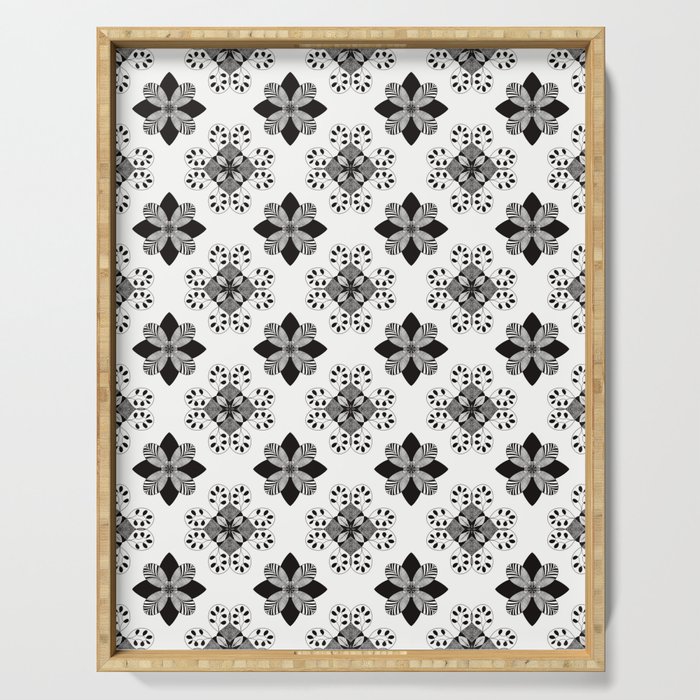 Black and white floral azulejo Serving Tray