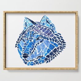 Blue Wolf Painted Mosaic Illustration Serving Tray