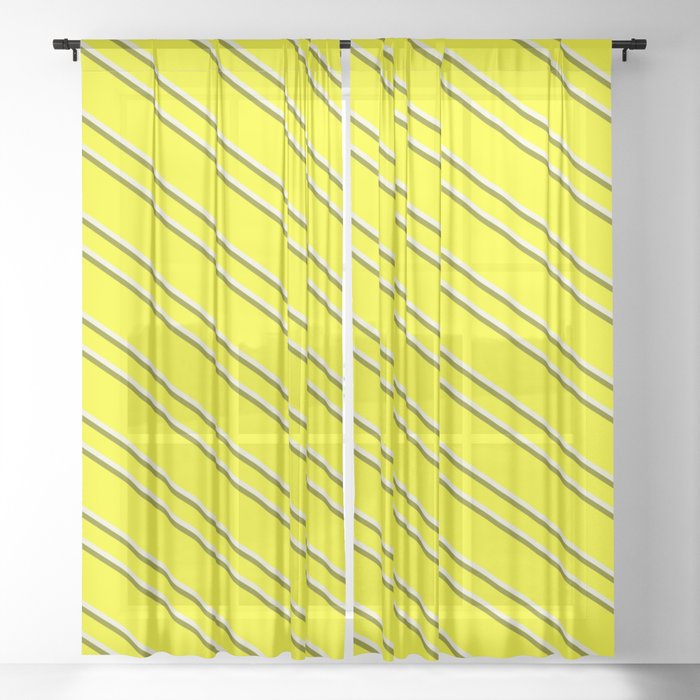 Yellow, Beige & Green Colored Pattern of Stripes Sheer Curtain