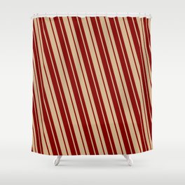[ Thumbnail: Maroon & Tan Colored Stripes/Lines Pattern Shower Curtain ]