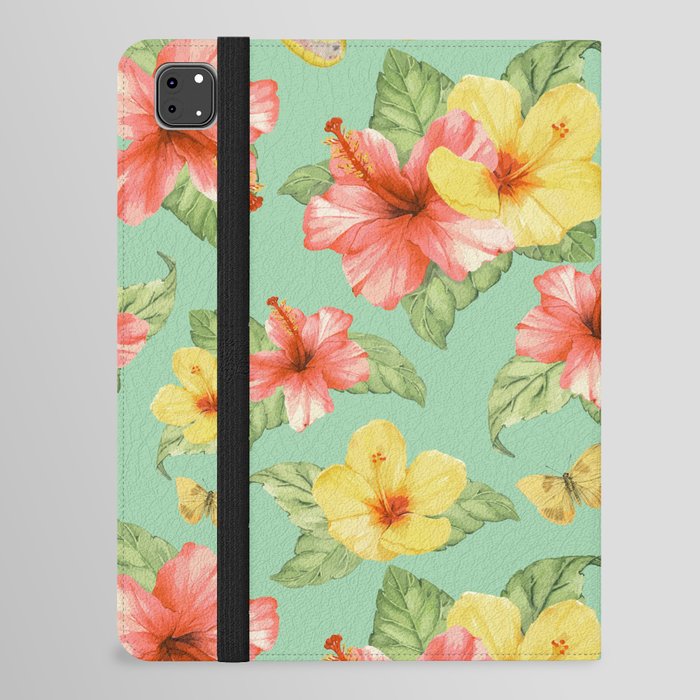 Tropical Flowers and Moths Pattern iPad Folio Case