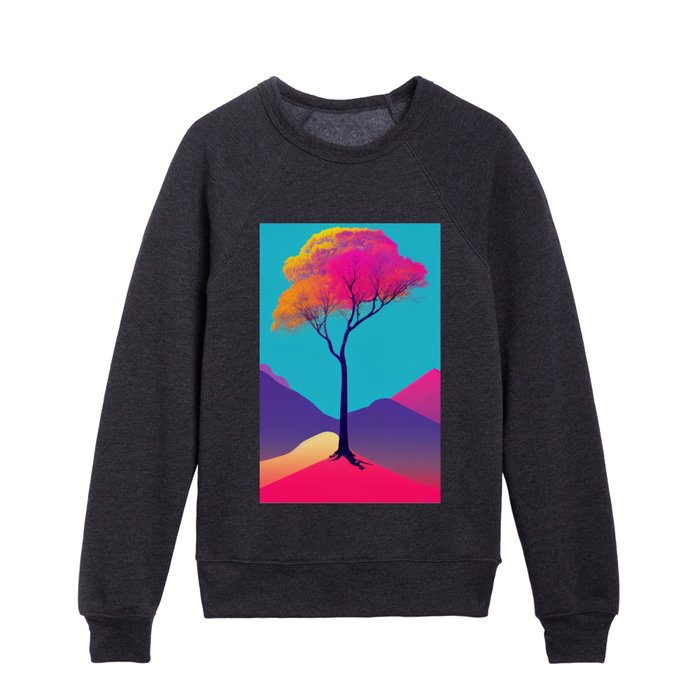 Vibrant Colored Whimsical Minimalist Lonely Tree - Abstract Minimalist Bright Colorful Nature Poster Art of a Leafless Tree Kids Crewneck