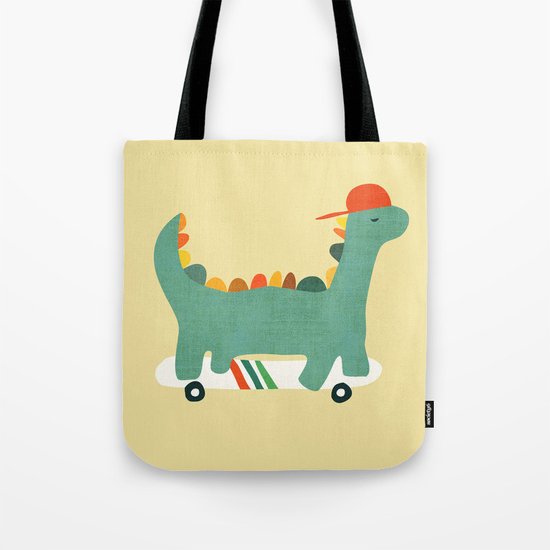 Dinosaur on retro skateboard Tote Bag