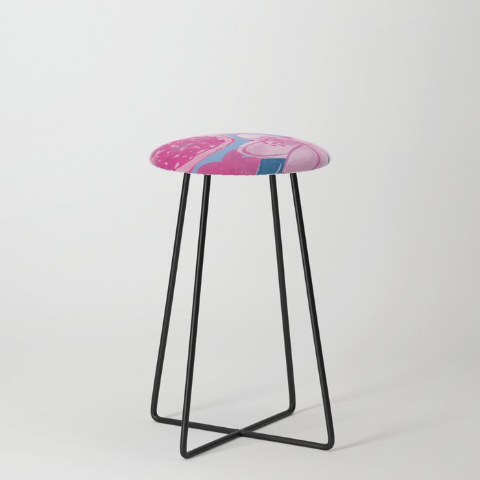 Pomegranate retro pink and blue Counter Stool