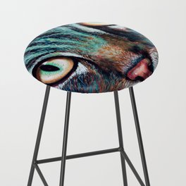 Colorful Turquoise Cat with Eyes Bar Stool