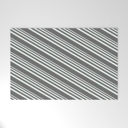 [ Thumbnail: Mint Cream & Dim Gray Colored Pattern of Stripes Welcome Mat ]