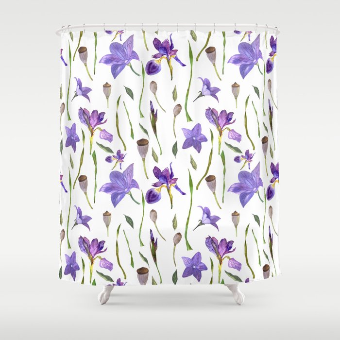 purple iris watercolor pattern Shower Curtain