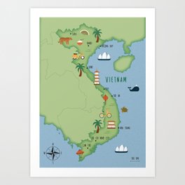 Illustrated map of Vietnam Art Print