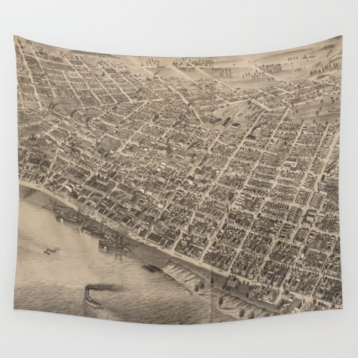 Vintage Pictorial Map of Evansville Indiana (1880) Wall Tapestry by 