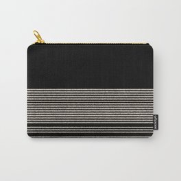 Organic Stripes - Minimalist Textured Line Pattern in Almond Cream and Black Carry-All Pouch