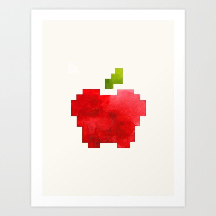 Red Macintosh Apple Watercolor Painting Pixel Digital Art Geometric Fruit Vector Art Print