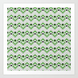 Geometric Art Deco Alternating Square Tile Pattern in Green c.CLRPTTRN Art Print