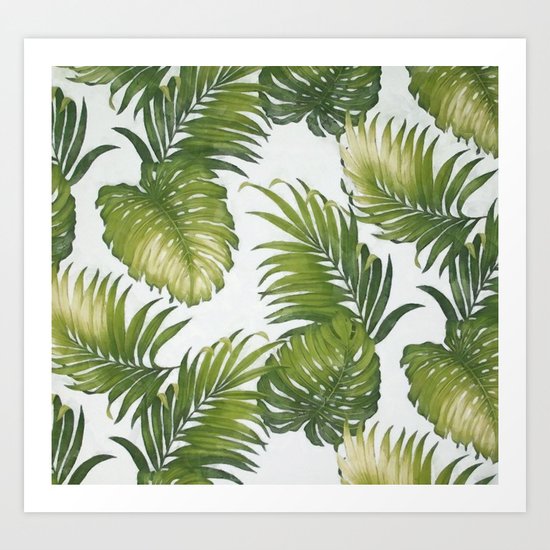 Monstera and palm leaves Art Print