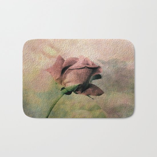 Painterly Pink Rose Bud Bath Mat