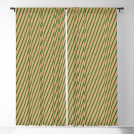 [ Thumbnail: Forest Green and Dark Salmon Colored Striped Pattern Blackout Curtain ]