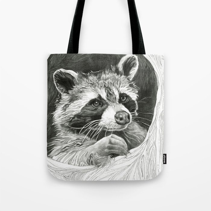 Raccoon In A Hollow Tree Drawing Tote Bag