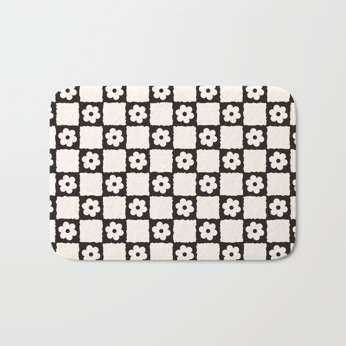 Retro Flower Checker in Black&White Bath Mat