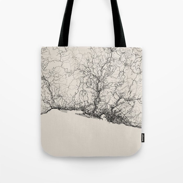 Genoa, Italy. Black and White City Map. Aesthetic Tote Bag