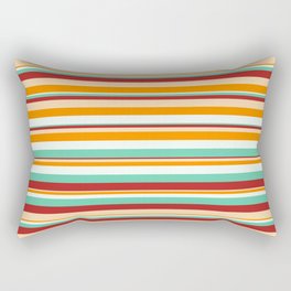 [ Thumbnail: Eye-catching Mint Cream, Aquamarine, Red, Tan & Dark Orange Colored Striped Pattern Rectangular Pillow ]
