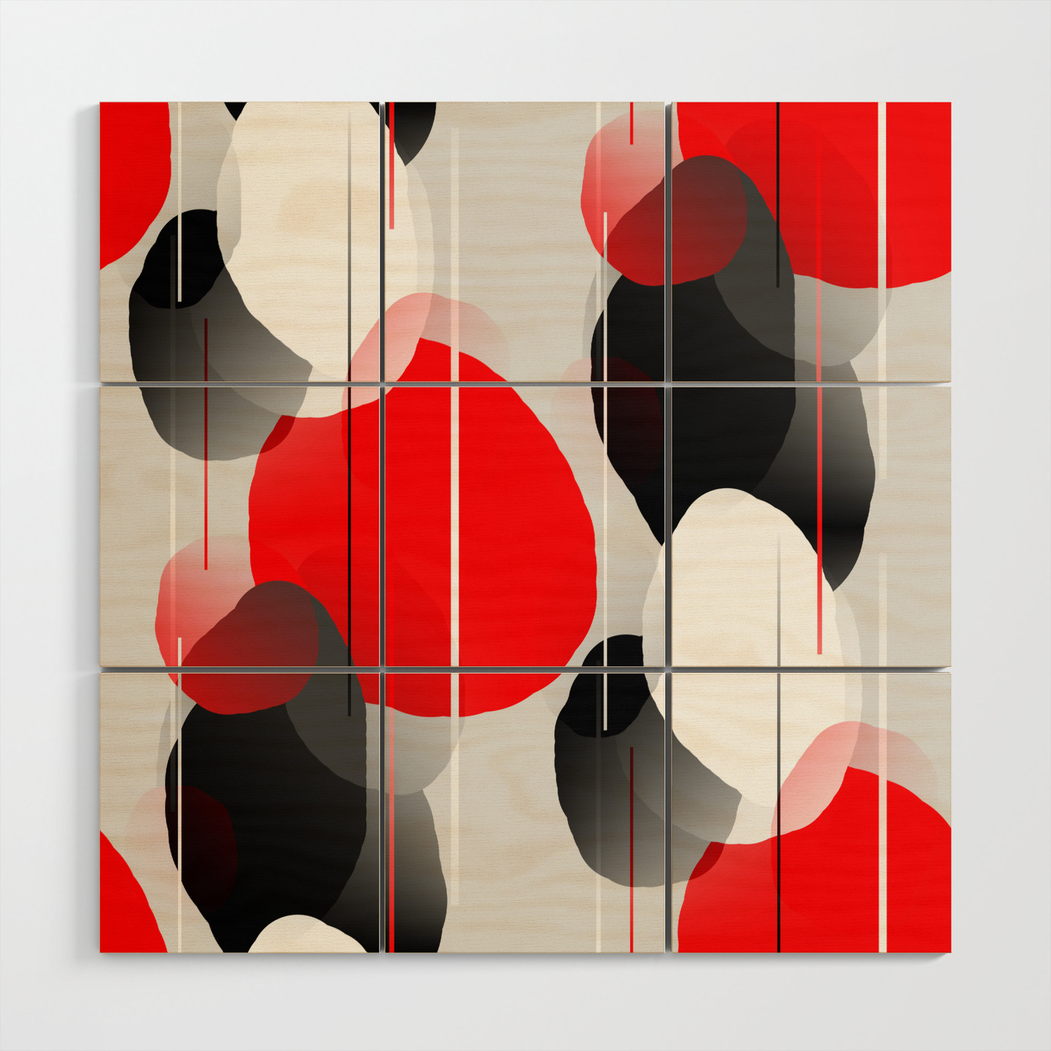 Modern Anxiety Abstract Red Black Gray Wood Wall Art By