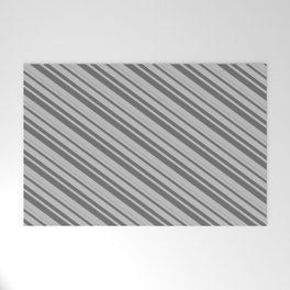 [ Thumbnail: Grey and Dim Grey Colored Pattern of Stripes Welcome Mat ]