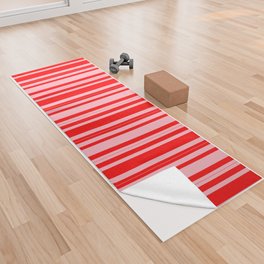 [ Thumbnail: Red & Light Pink Colored Lines/Stripes Pattern Yoga Towel ]