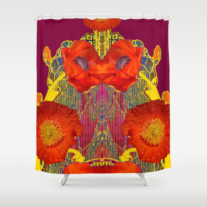 Modern Art Nouveau Orange Burdy Poppy Flowers Shower Curtain By Modern Art Nouveau Orange Burdy Poppy Flowers Shower Curtain