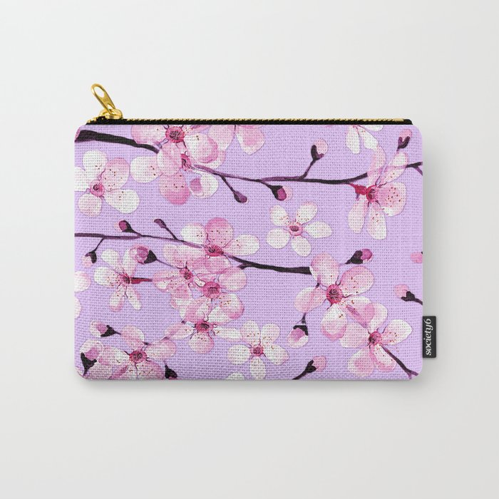 Pink Cherry blossom watercolor floral art and decor Carry-All Pouch