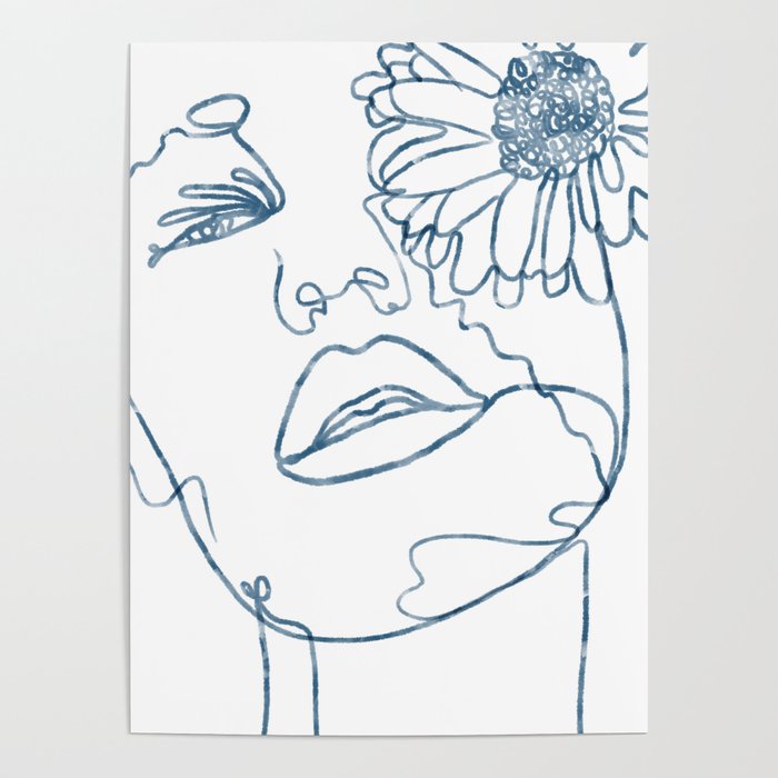 Floral Girl Line Art Poster