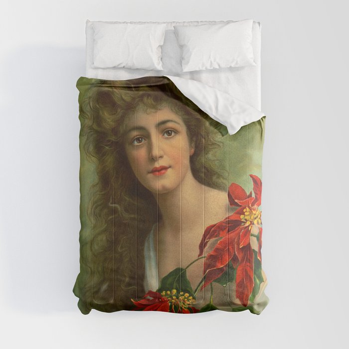  Girl with poinsettia restored Comforter