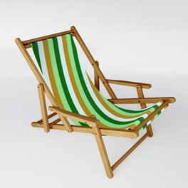 [ Thumbnail: Dark Goldenrod, Light Green, Dark Green & Light Cyan Colored Striped/Lined Pattern Sling Chair ]