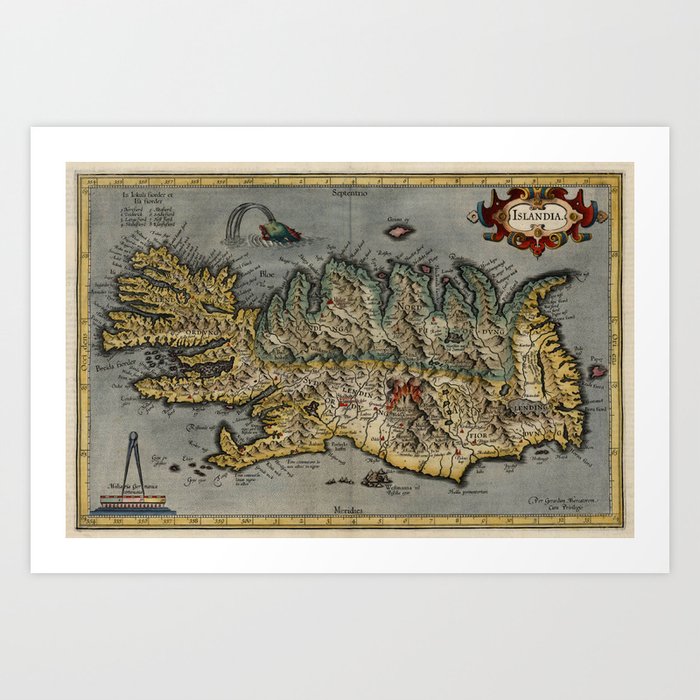 Vintage Iceland Map (1628) Art Print