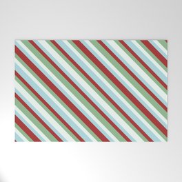 [ Thumbnail: Mint Cream, Powder Blue, Brown, and Dark Sea Green Colored Striped Pattern Welcome Mat ]