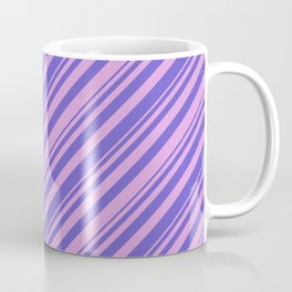 [ Thumbnail: Plum & Slate Blue Colored Lined Pattern Coffee Mug ]