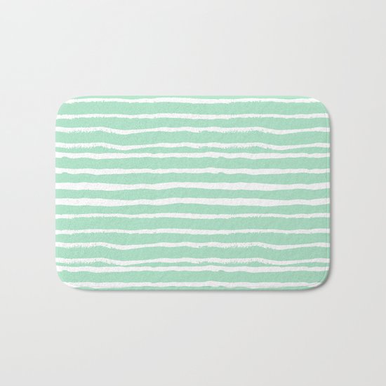 Mint stripes painted stripe pattern minimal nursery gender neutral Bath Mat