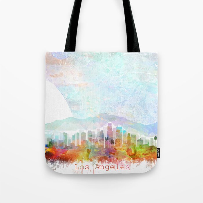 Los Angeles Skyline Map Watercolor, Print by Zouzounio Art Tote Bag