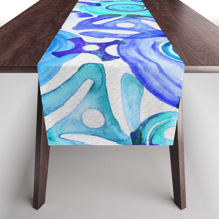 Vinyl Records & Adapters Watercolor Painting Pattern Table Runner