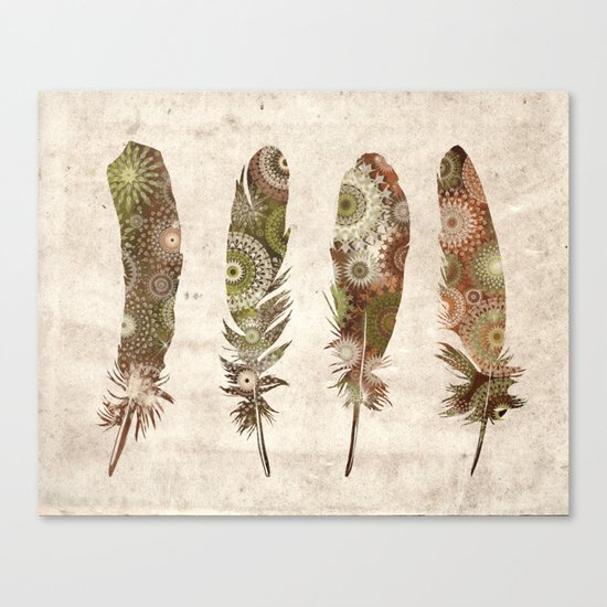 vintage mandala feathers Canvas Print