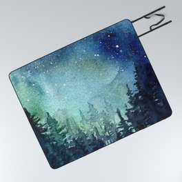 Galaxy Watercolor Aurora Borealis Painting Picnic Blanket