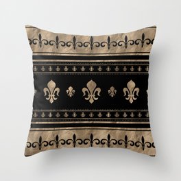 Fleur-de-lis Luxury ornament - black and gold Throw Pillow