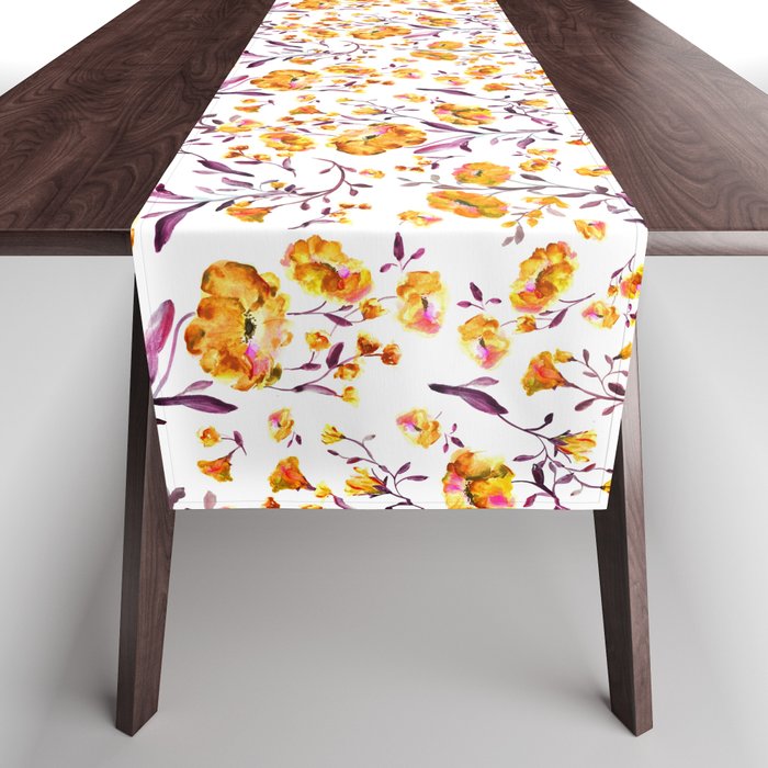 Amber flowers with purple leaves 3 Table Runner